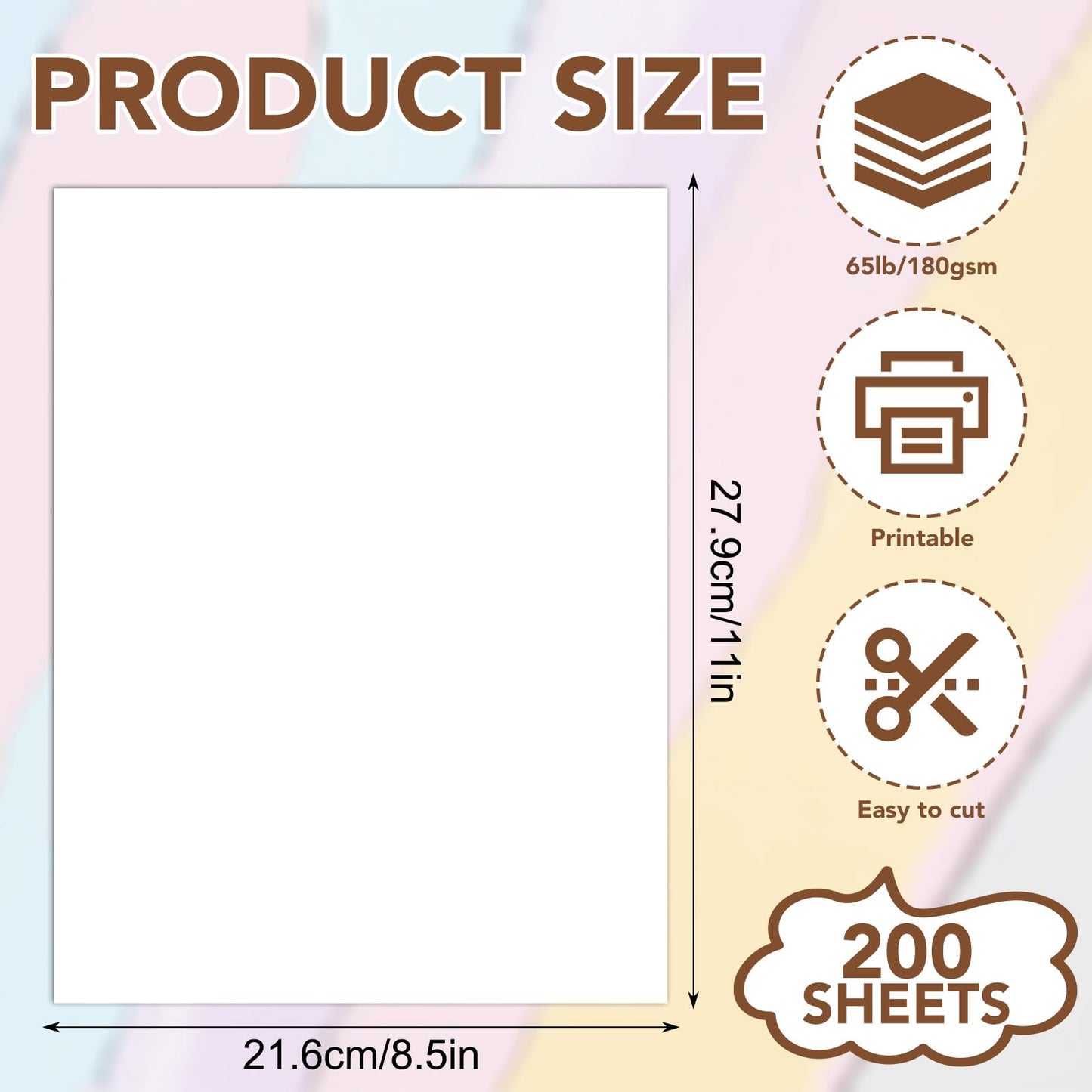 Prudiut 200 Sheets White Cardstock 8.5 x 11, 65lb/180gsm Cardstock Paper Printer Paper for Invitations, DIY Cards, Crafting, Menus, Construction, Art, School & Office Use