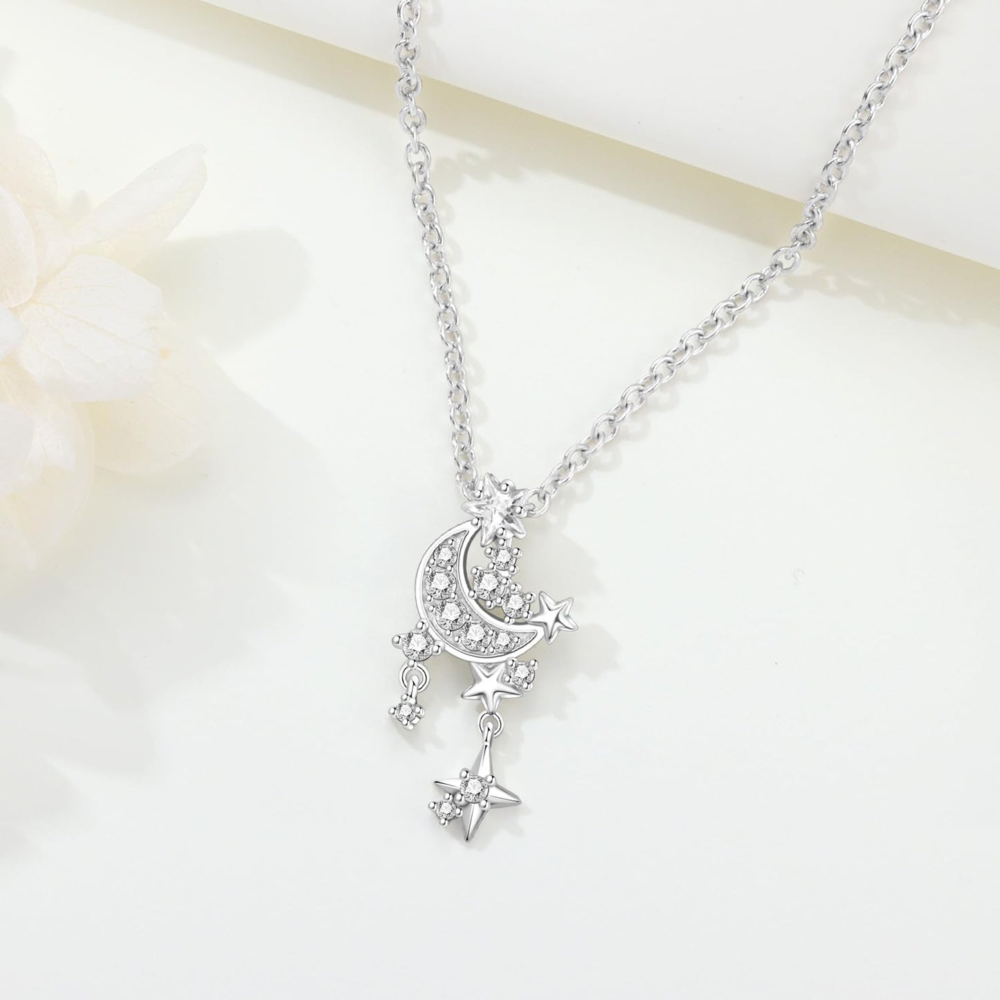 MISEFF 925 Sterling Silver Fashion Pendant Necklace for Women，Fashion Jewelry, 18K Gold Plated， Advanced Retro Series Link Chains ，Basic Multifunctional Accessories Suitable for Multiple Occasions and Daily Wear (Starry Sky)