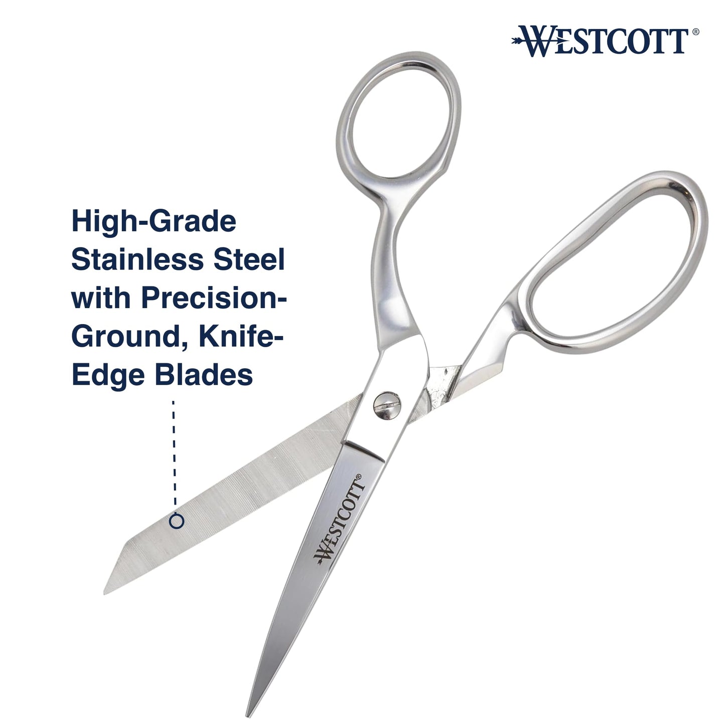 Westcott 8-Inch Forged Heavy Duty Bent Fabric Scissors, Precision-Ground Knife-Edge Blades for Seamless Cutting, Perfect for Sewing, Crafts, and Office
