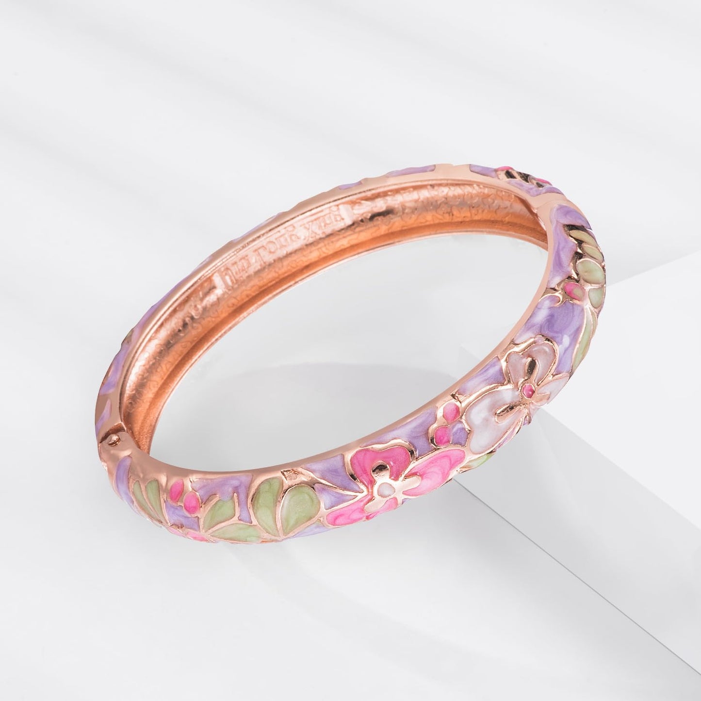 UJOY Colors Handcraft Jewelry Cloisonne Bracelet Enamel Floral Spring Hinged Womens Bangles Gifts Box 55C58-55A100 Purple