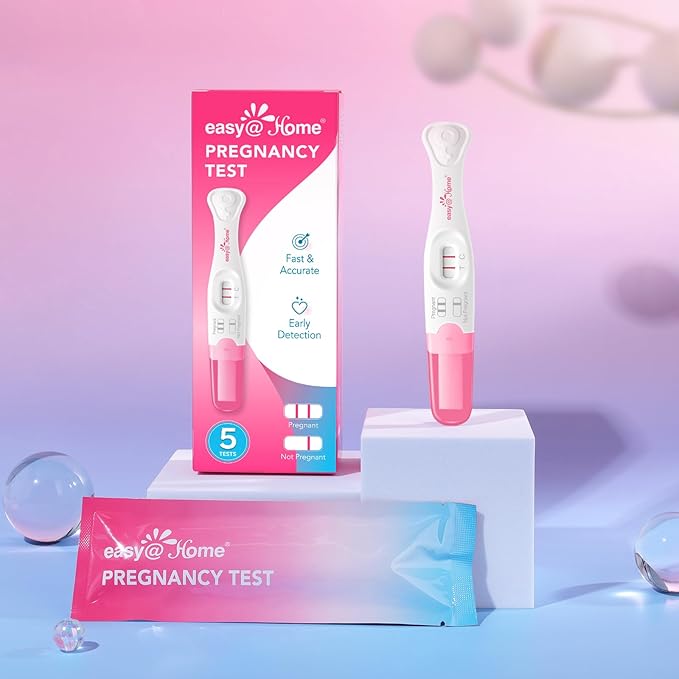 Easy@Home Pregnancy Test Sticks: Early Detection & Reliable - 5 Count - Accurate Results in Minutes - Easy to Use at Home Pregnancy Tests with Curved Handle
