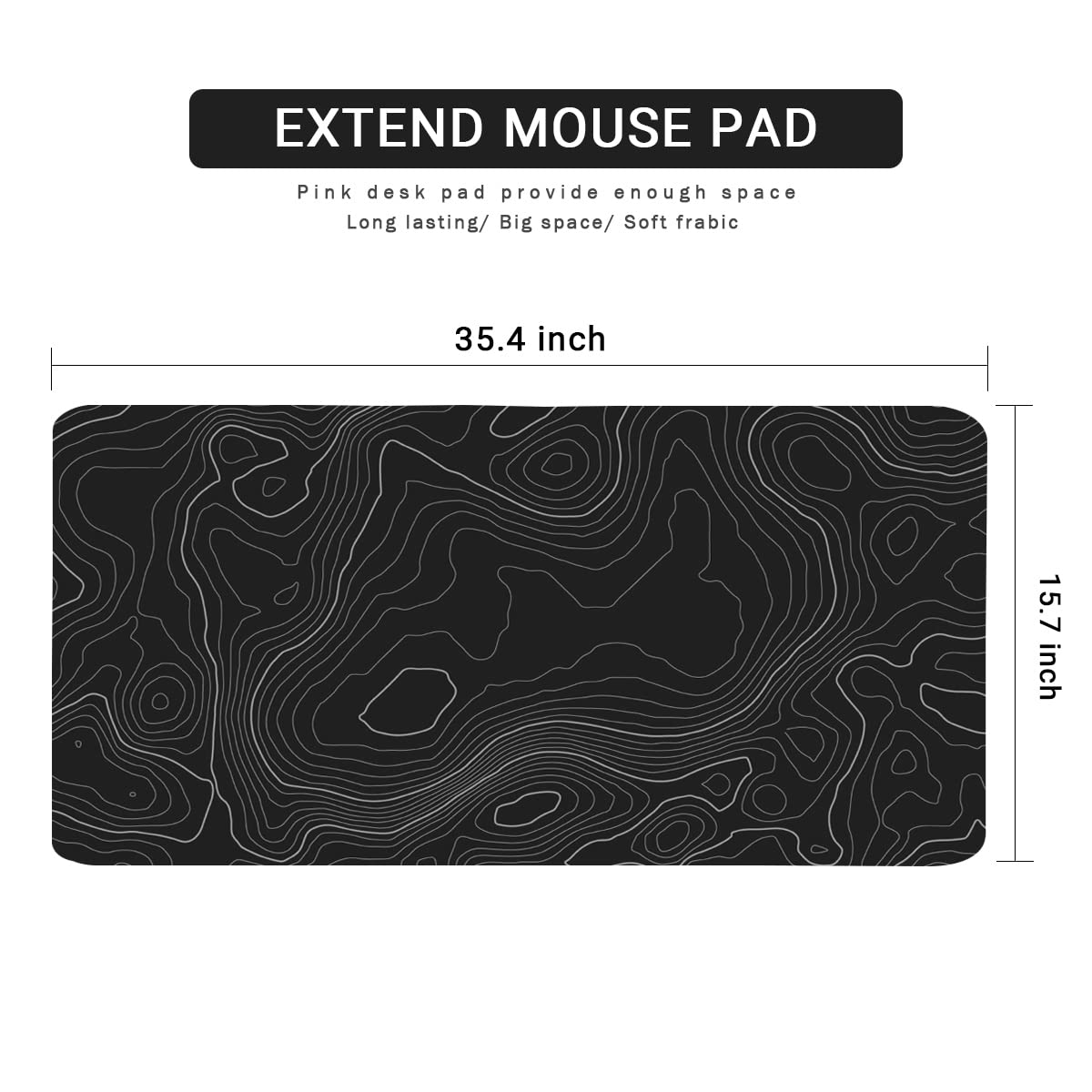 Topographic Mouse Pad, Extended Gaming (35.4x15.7 in), Desk Mat Laptop Waterproof Decor Writing for Work, Game, Office, Home - Topographic Contour
