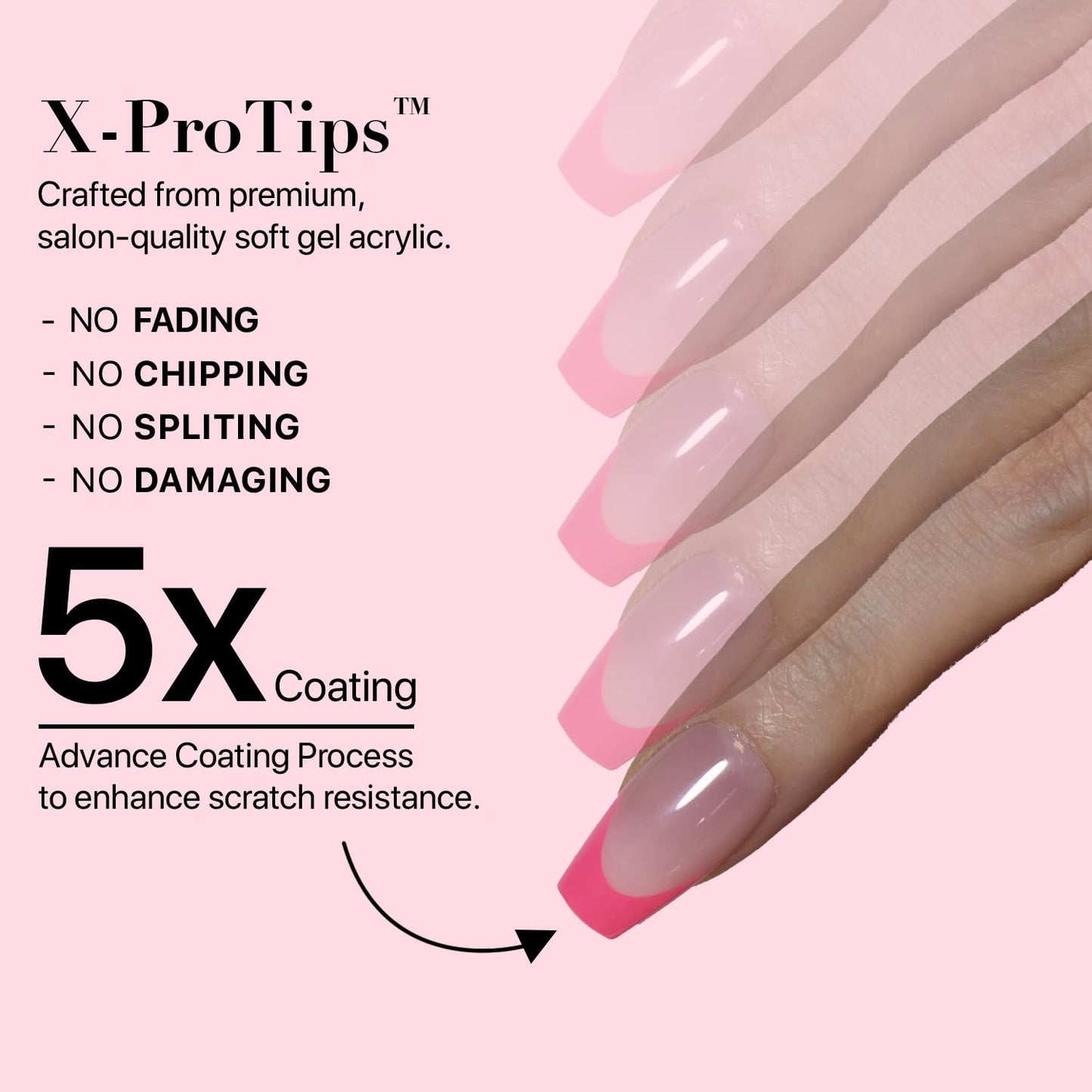 SXC Cosmetics French Tip Press On Nails – 5 Pink Series, Short Coffin, X-Pro Tips Starter Kit | 160PCS, 16 Sizes, 5 Styles, Beginner-Friendly