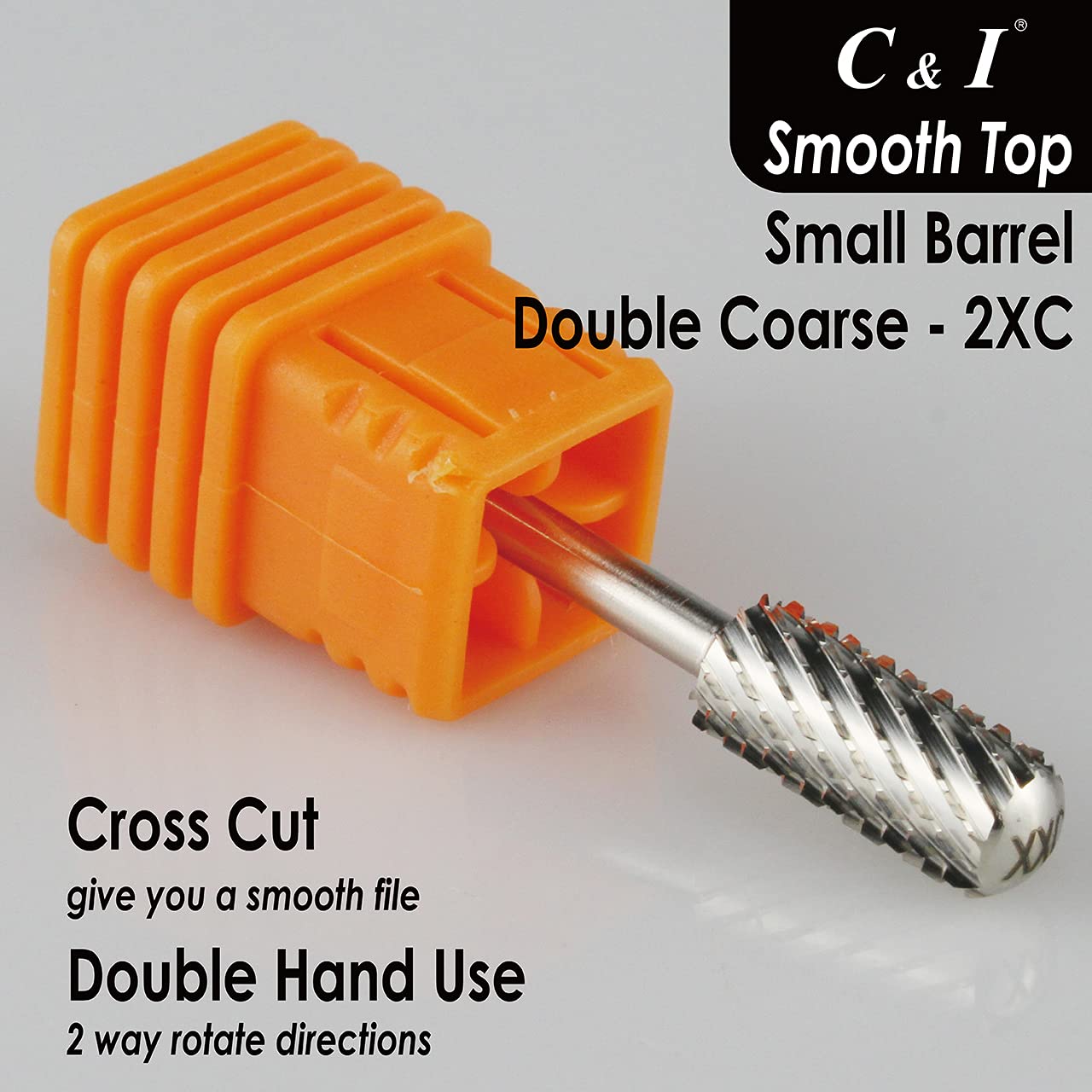 C & I Small Barrel Smooth Top Nail Drill Bit, Safety Round Top, Professional Electric File for Manicure Drill Machine, Remove Nail Gels, Acrylics, 3/32” (Double Coarse - 2XC)