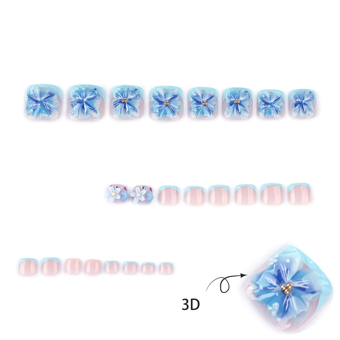 FIEONCIY Press on Toenails with Designs Acrylic Fake Nails for Toe Artificial False Nails with Charms Glue on Toe for Spring Summer Stick on Toenails for Women Girls(JP3817)