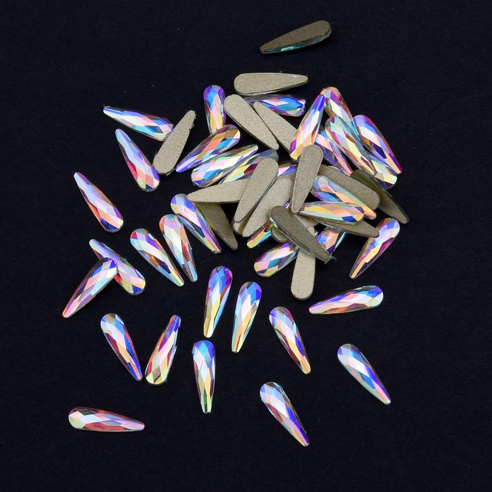 Tisslan 100pcs Mix 3 Sizes Glass Crystal AB Raindrop Shape Flat Back 3D Nail Rhinestones Jewels Decoration Accessories Supplies