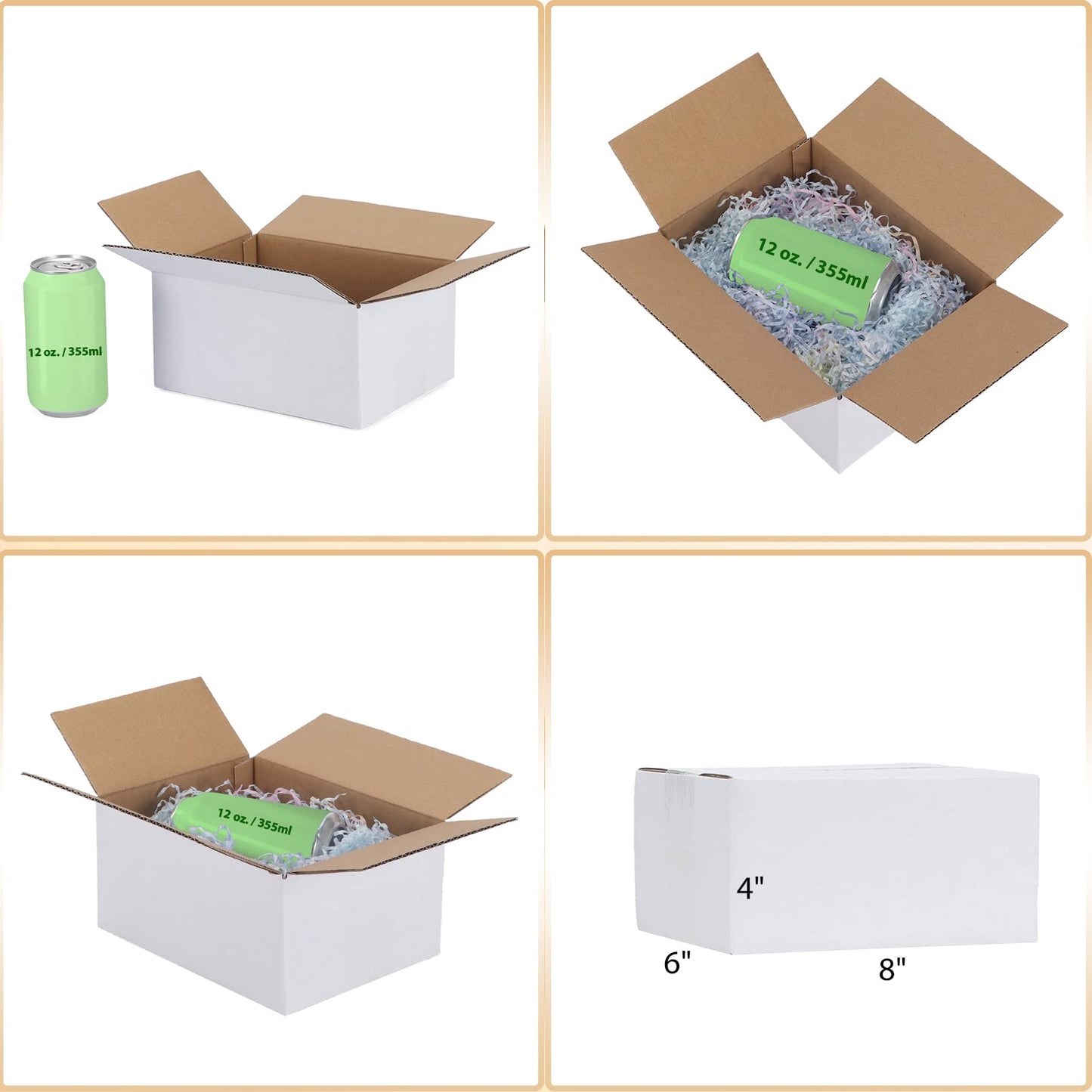 Calenzana 8x6x4 Shipping Boxes Set of 40, White Corrugated Cardboard Box for Mailing Packing Gifts Small Business