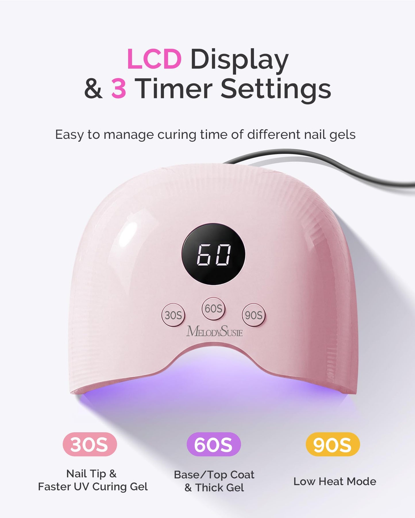 MelodySusie Compact LED UV Nail Lamp with UV Gloves, P-PLUS30A Nail Dryer with Smart Sensor Cures All Gels, Especially Rhinestone Glue, Liner & Cat Eye Gel Polishes for Advanced DIY at Home, Pink