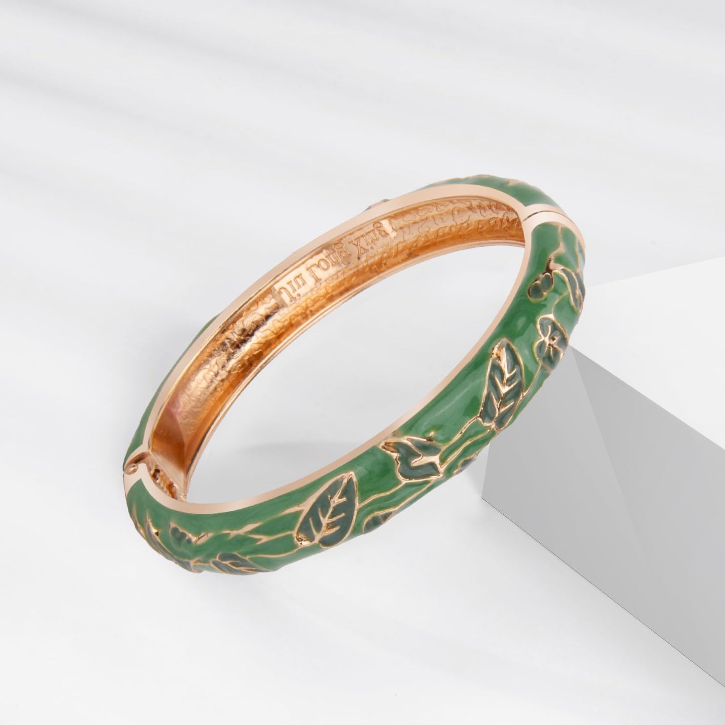 UJOY Women Cloisonne Bracelet Multi-Colors Gold Plated Rhinestone Flower Hollowed Enameled Hinged Cuff Bangles Jewelry Gift 55A88B 3pcs Green