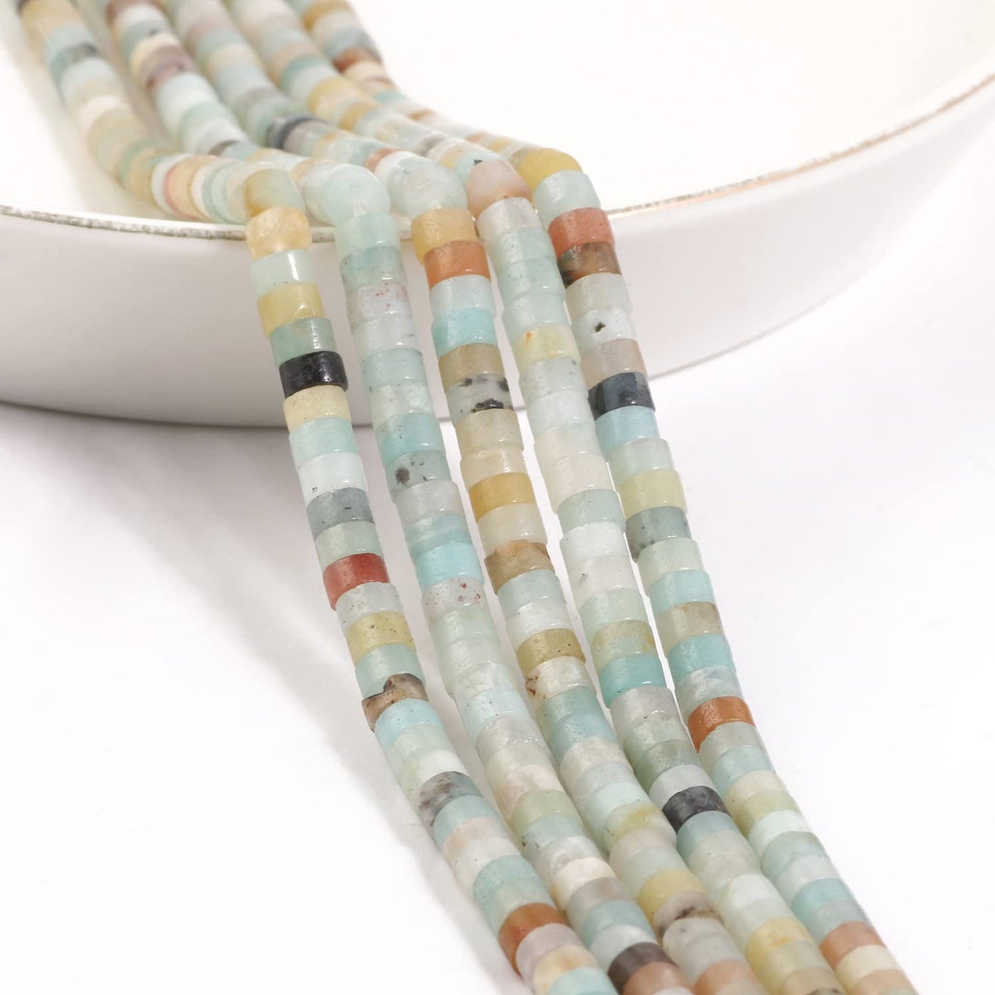 NITOPUPU 150Pcs 4×2mm Natural Amazonite Spacer Stone Beads for Jewelry Making Supplies, Loose Semi Flat Round Gemstone Tube Beads for Bracelets DIY Crafts