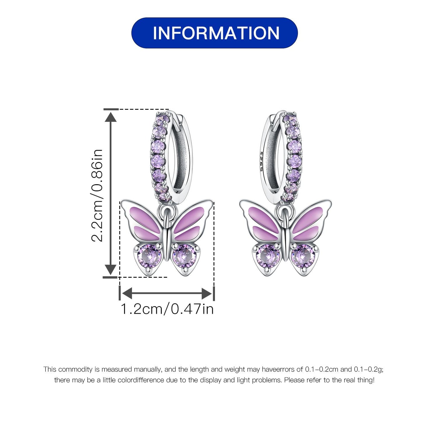 Cycuff 925 Sterling Silver Hoop Earrings Colorful Cubic Zirconia Jewelry Drop Earrings for Women Set Earring Presents for Her