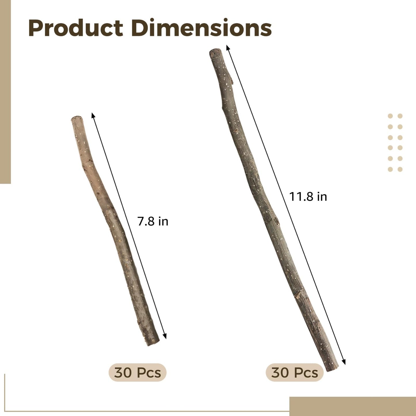 60 Pcs Natural Apple Wood Craft Sticks, Rustic Branches for Decor, Irregular DIY Art Supplies, Assorted Lengths 7.8 in/20 cm and 11.8 in/30 cm, Sturdy Wooden Sticks for Projects