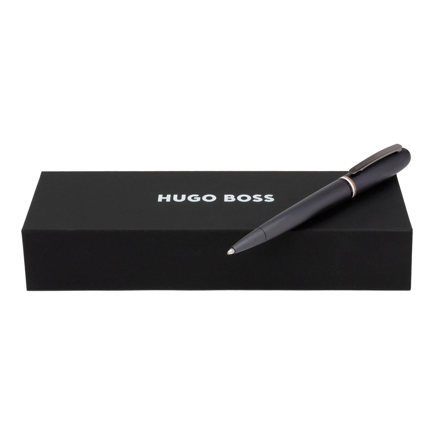 Hugo Boss Contour Iconic HSH3414D Ballpoint Pen Brass and Aluminium Black Length 13.6cm Blue Ink