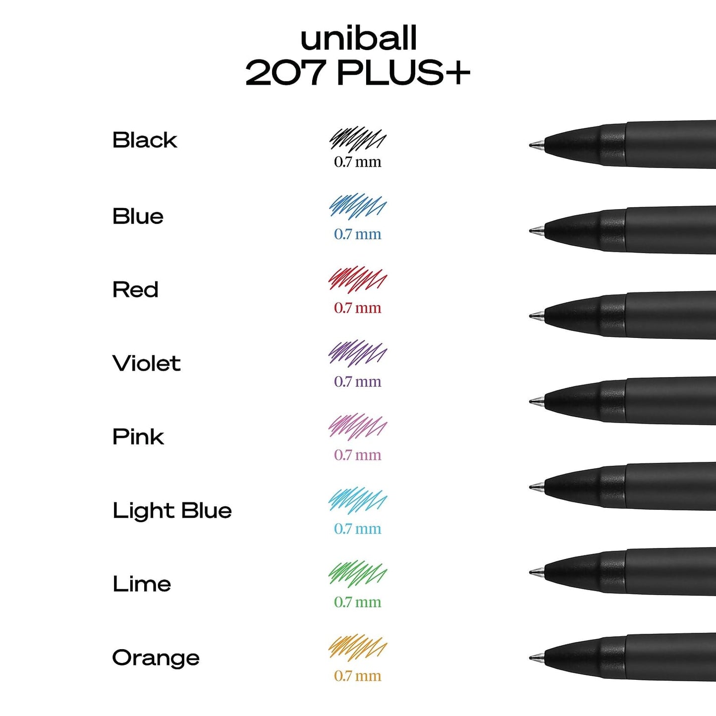 uniball™ 207 Plus+ Retractable Gel Pens, Medium Point (0.7mm), Black Ink, 12 Pack