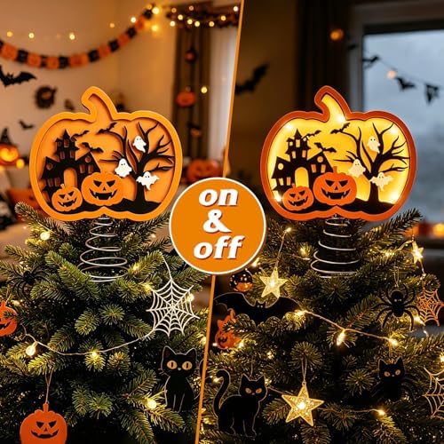 Halloween Pumpkin Tree Topper 9" 3D Pumpkin Ghost Light Shadow Box