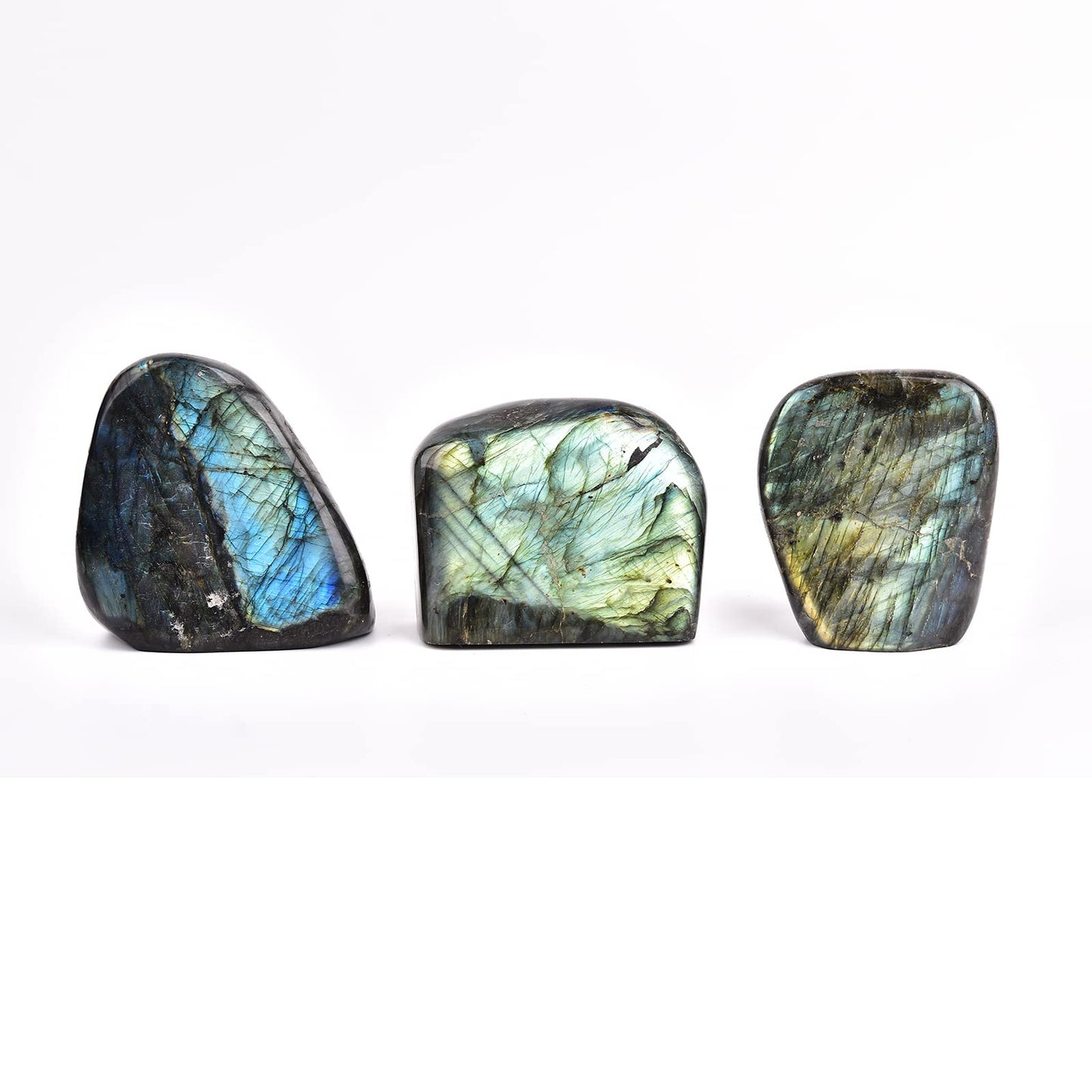 JIC Gem Class 1 Labradorite Palm Stone Crystal, Polished Healing Pocket Worry Stone for Anxiety Stress Relief 1.5-1.8lb