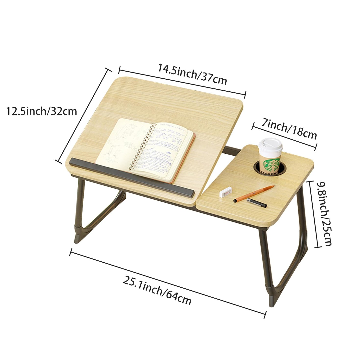 Adjustable Laptop Desk for Bed, 5-Angle Adjustable Lap Tray Table with Cup Holder, Portable Foldable Bed Desk for Eating, Working, Writing & Reading (Yellow)