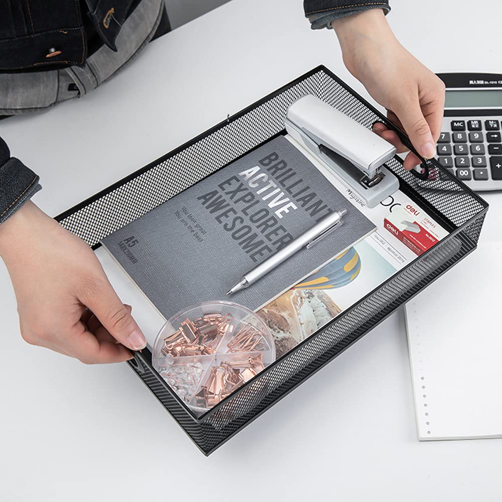 EsOfficce Desk Drawer Organizer, A4 Large Metal Mesh Desk Rrganizer Tray, Versatile Storage Box Set for Office Home Supplies,13 x 9 inches