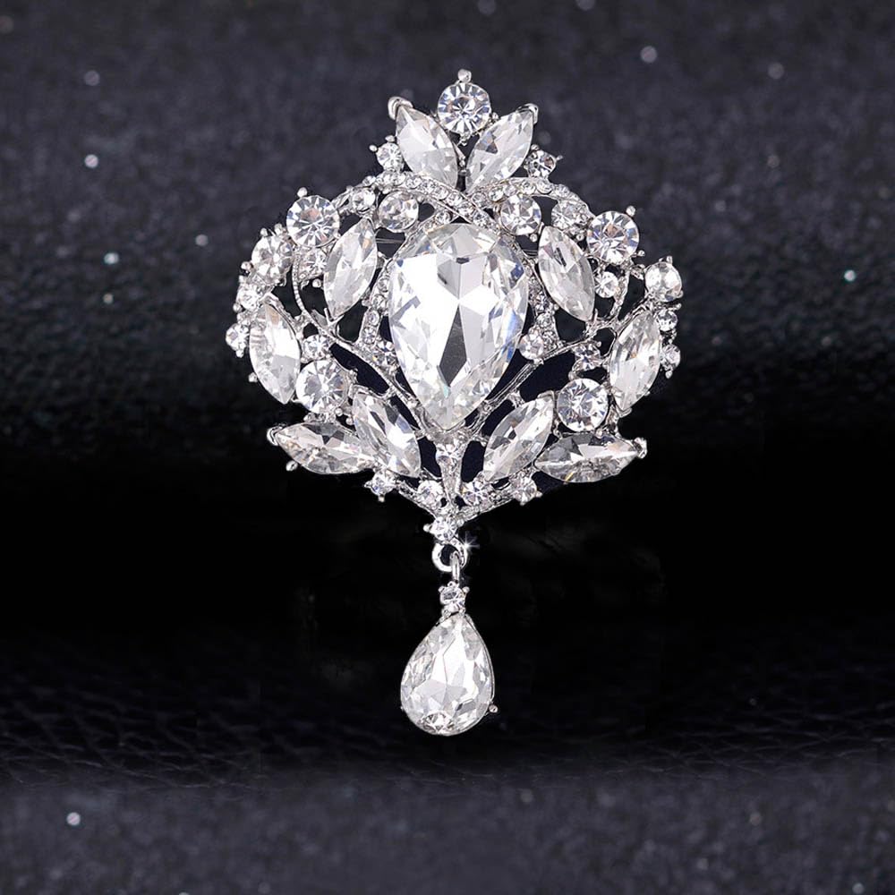 Ezing 4 Pieces Lot Large Big Silver Gold Plated Assorted Crystal Rhinestones Brooch Pins Set (B)