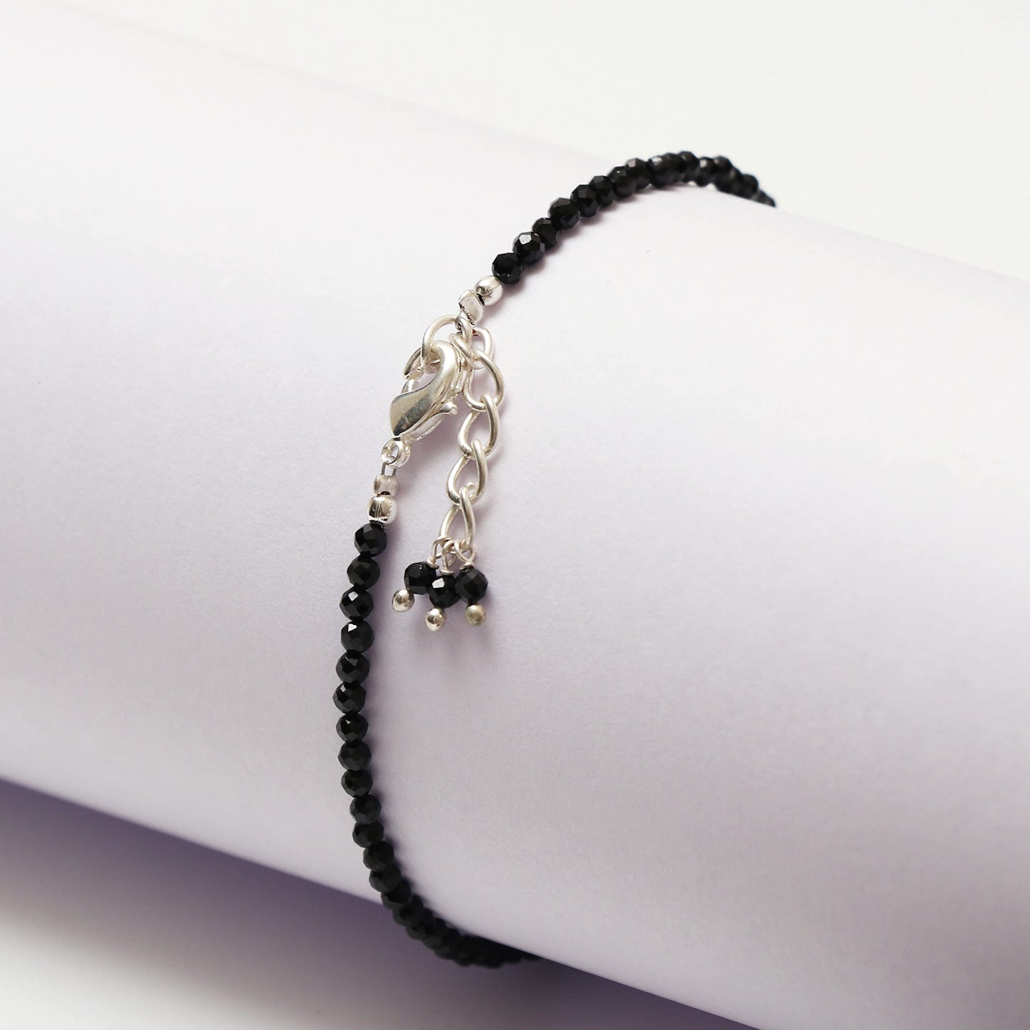 Gempires Black Spinel Dainty Bracelet for Women | Handmade 2.5 mm Faceted Beads | Minimal Stacking Jewelry | Adjustable Lightweight Fit | August Birthstone Gift