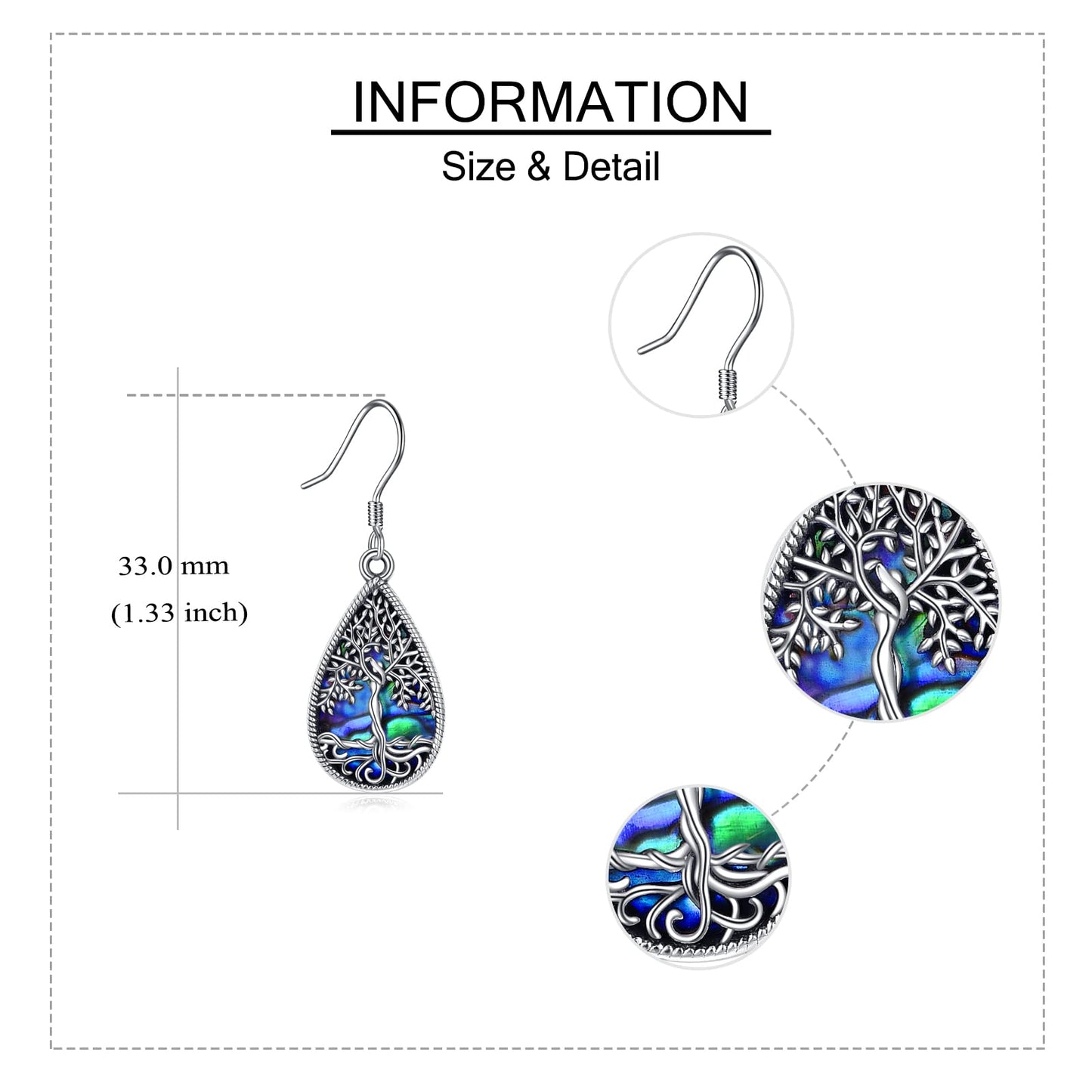 ONEFINITY 925 Sterling Silver Teardrop Tree of Life Earrings Abalone Shell Tree of Life Jewelry for Women