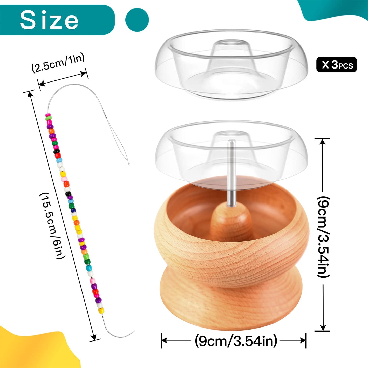 INDIVSHOW Clay Bead Spinner,Seed Beads Kit with 3 Pcs Quick Changed Trays,Beading Needles for Jewelry Making (Wooden)