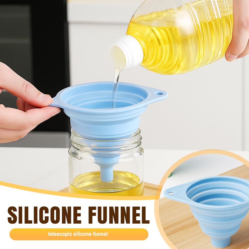 Kitchen Funnel Set, 2025 New Food Grade Silicone Collapsible Small Funnel for Kitchen Use, Kitchen Funnels for Filling Water Bottle Liquid Transfer Kitchen Gadgets (3 pcs)