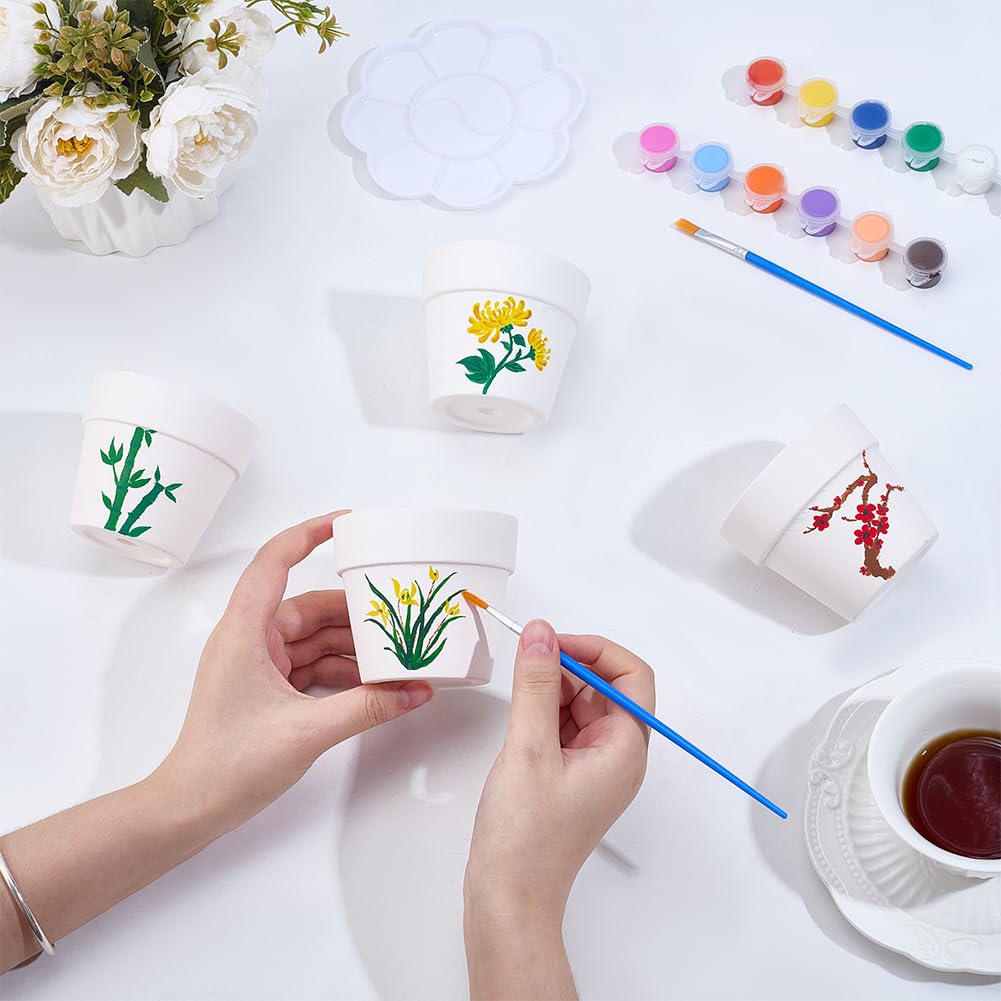 WEBEEDY 4 Sets DIY Ceramic Succulent Pots Paint Kit for Adults Beginner DIY Paintable Ceramics Pots with Butterfly Flower Stencils, Paints, Brushes, Palettes Paint Your Own Pots for Home Decor