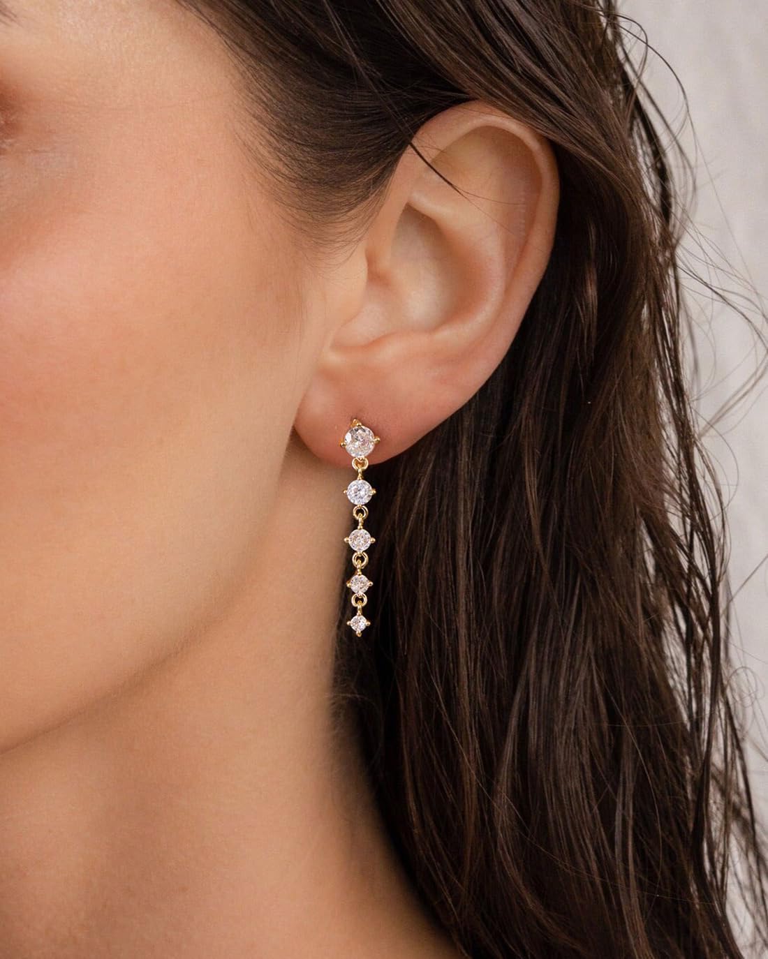 PRTGL Gold Earrings for Women - 14K Gold Plated Tiny Cubic Zirconia CZ Dangle Wedding Earrings for Women Bridal Bridesmaid