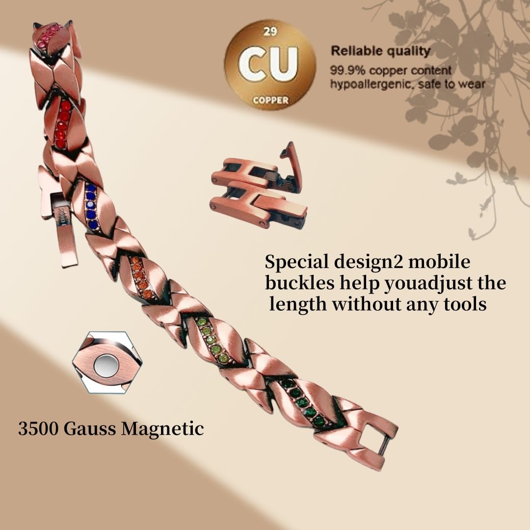 SCVIYRUN - Magnetic Copper Bracelets for Women - 99.99% Pure Copper Effective Magnetic Bracelets and easy 2 links for Mother