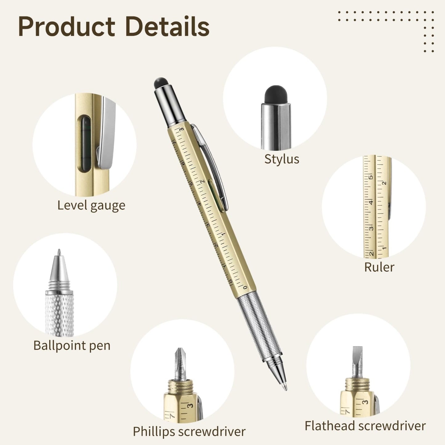Multi Tool Pens, 30 Pcs Multitool Pens with Refills, 6 in 1 Multi-tool Pen Set with Ruler, Level Gauge, Ballpoint, Stylus, Screwdriver and Slotted Screwdriver for Men Fathers Day, Birthday Gifts
