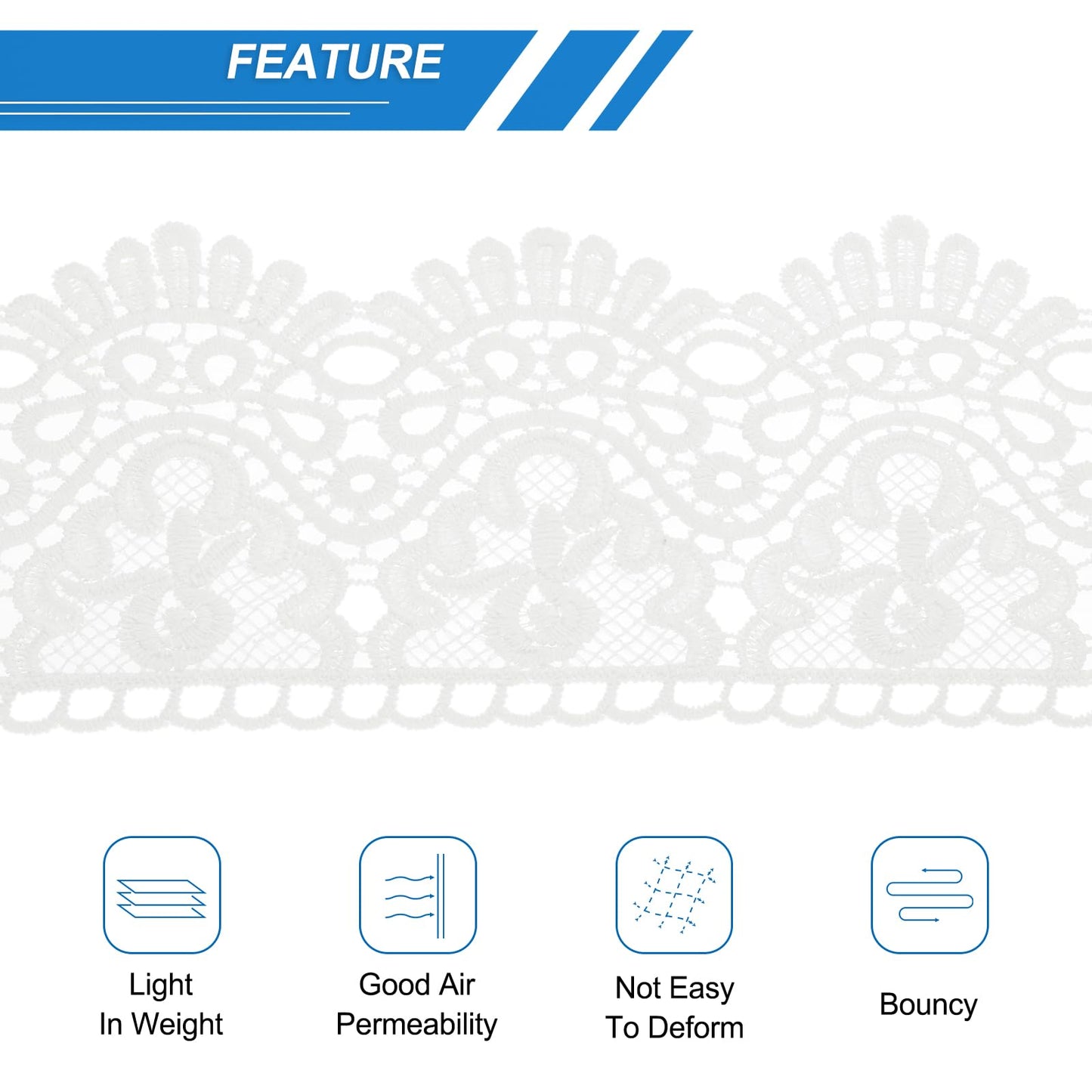 MECCANIXITY 4 Inch Wide 3 Yard Lace Ribbon Floral Pattern White Lace Trim Ribbon for Sewing Making DIY Crafts Gift Wrapping Wedding Decor