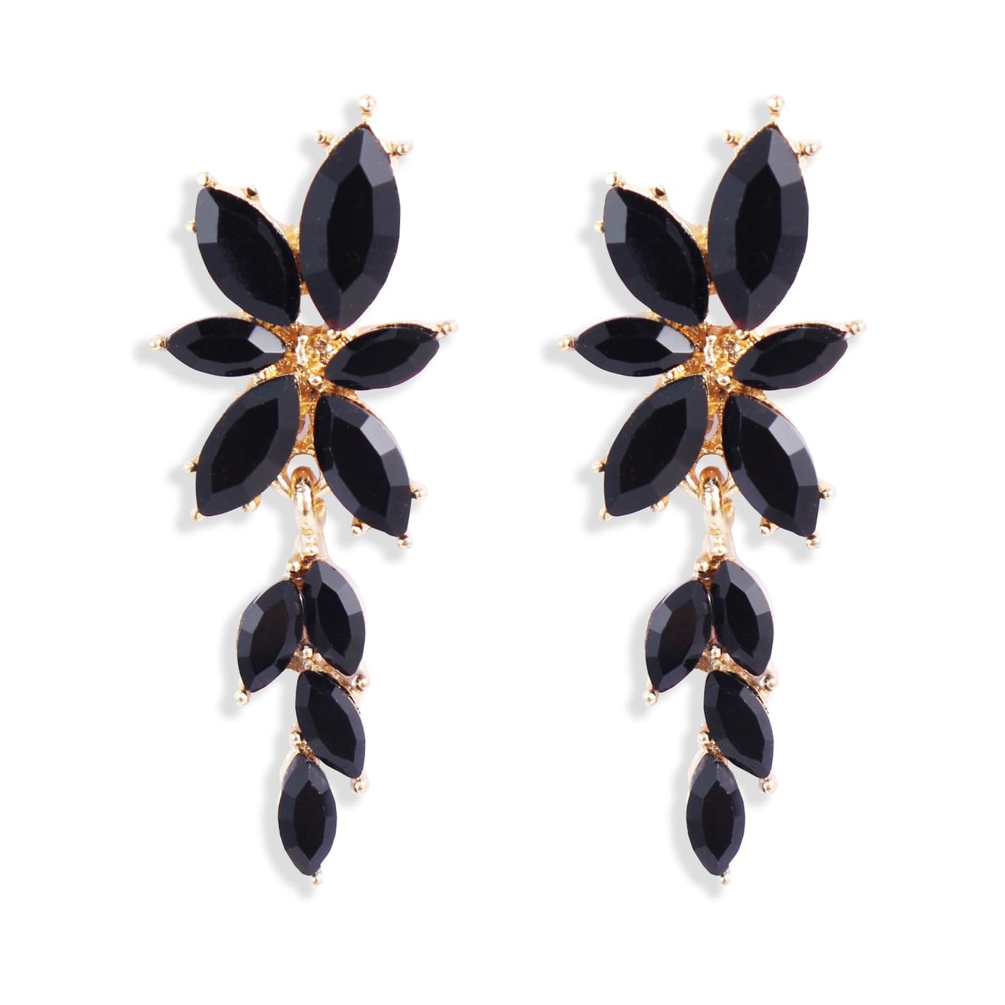 ATIMIGO Elegant Black Rhinestone Dangle Earrings Cluster Crystal Wedding Bridal Earrings for Brides Bridemaids Formal Prom Statement Drop Earrings for Women