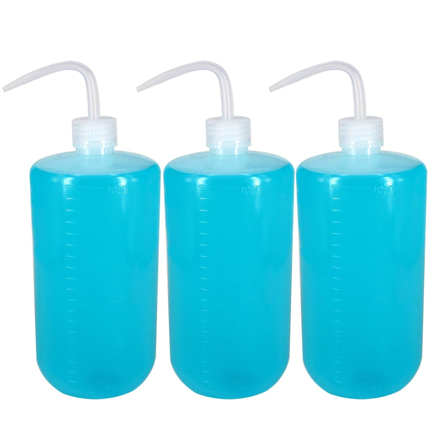 Belinlen 3Pcs 1000ml(33oz) Plastic Safety Lab Wash Bottle, Plastic Squeeze Bottle with Scale Labels and Narrow Mouth, Watering Bottles for Chemistry, Industry, Lab & Gardening(LDPE)