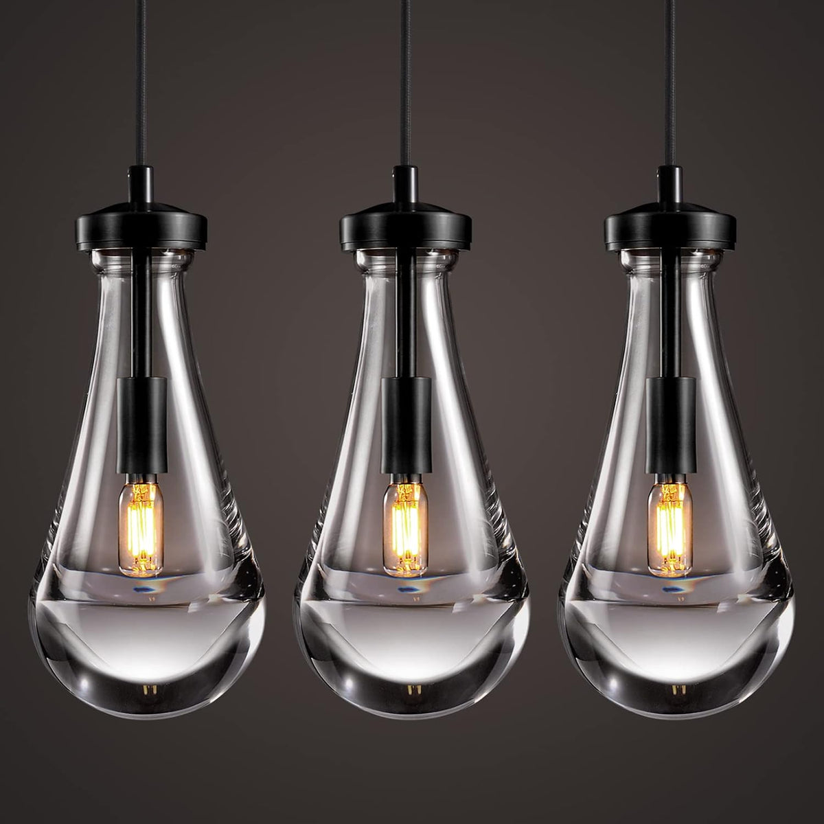 Modern Raindrop Pendant Lights Set of 3, Pendant Lights Kitchen Island 3 Pack, Matte Black Pendant Lights for Bedroom Bathroom, Chandelier for Living Room Hallway, Bulb Included