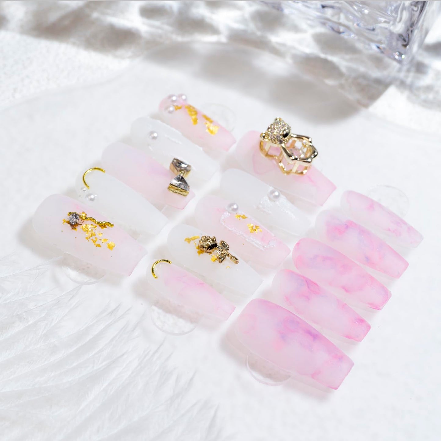 Light Rain Medium Size Hand-made Press on Nails, 3D Gel UV Finished False nails with Design by Professional Manicurist