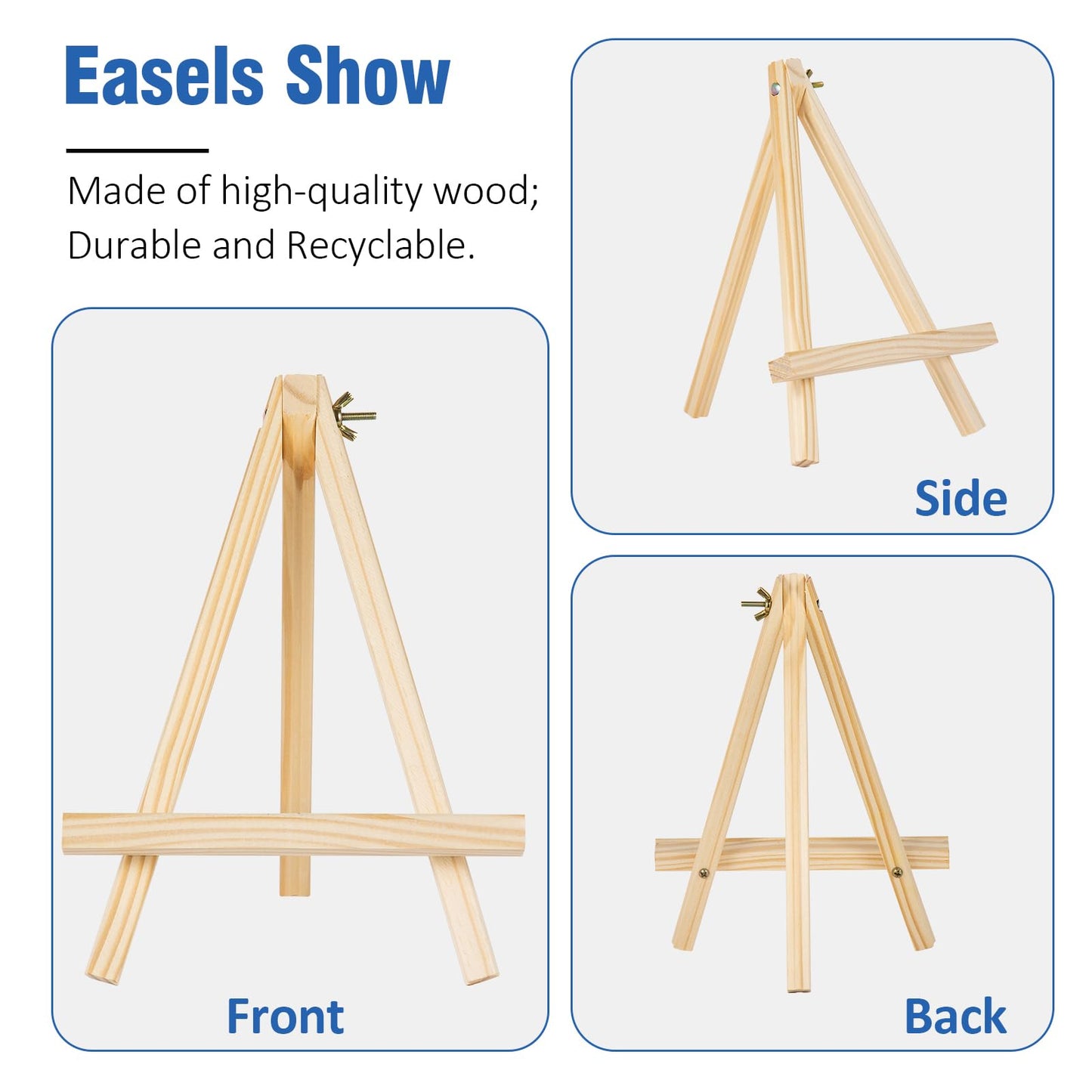 Falling in Art 12 Pack Mini Wooden Display Easels, 10 Inch Tripod Painting Easel Stand, Portable Art Canvas Holder for Photos, Prints and Signs