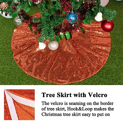 AMZLOKAE Sequin Tree Skirt - 36 Inch Orange Sparkle Tree Skirt Kit for Christmas, Halloween, Xmas & Holidays