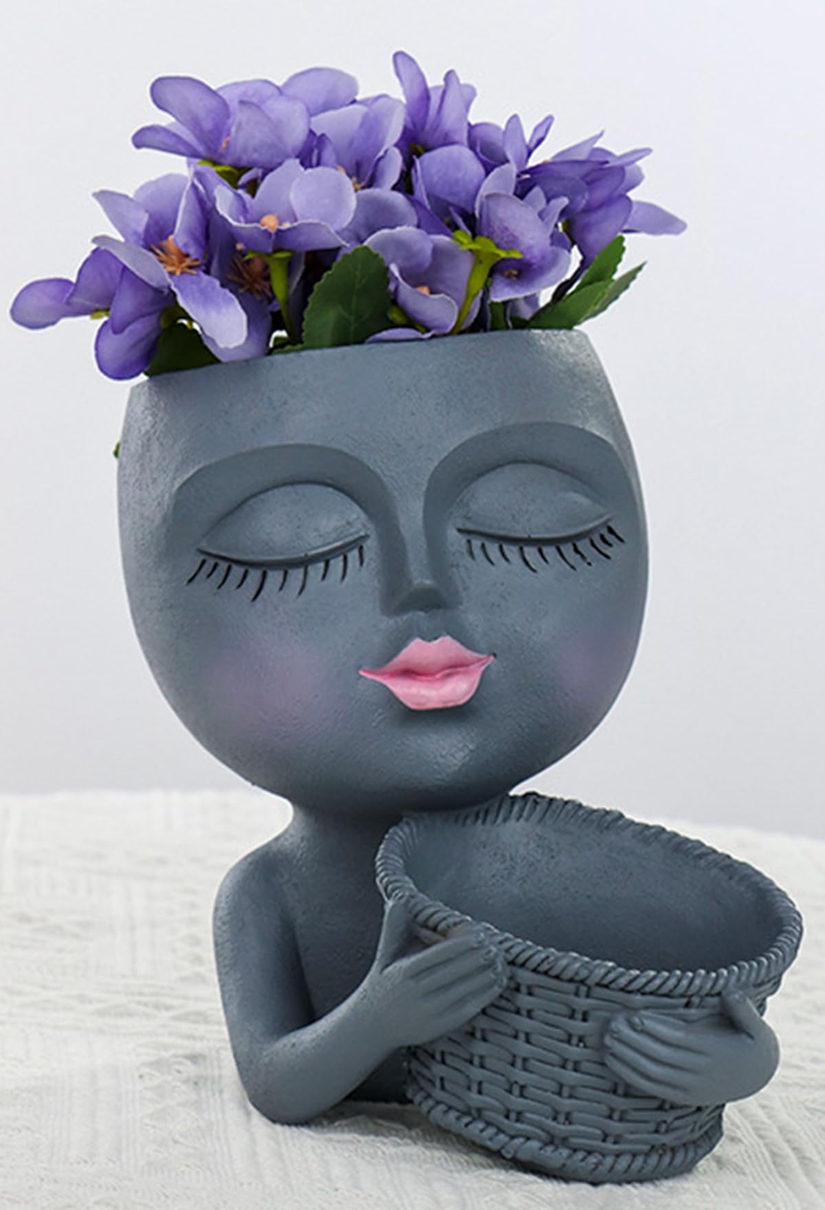 WLDOCA Face Planter Pots Head Planter, Succulent Planters, Face Flower Pot Head Planter for Indoor Outdoor Plants with Drainage Hole Closed Eyes,C