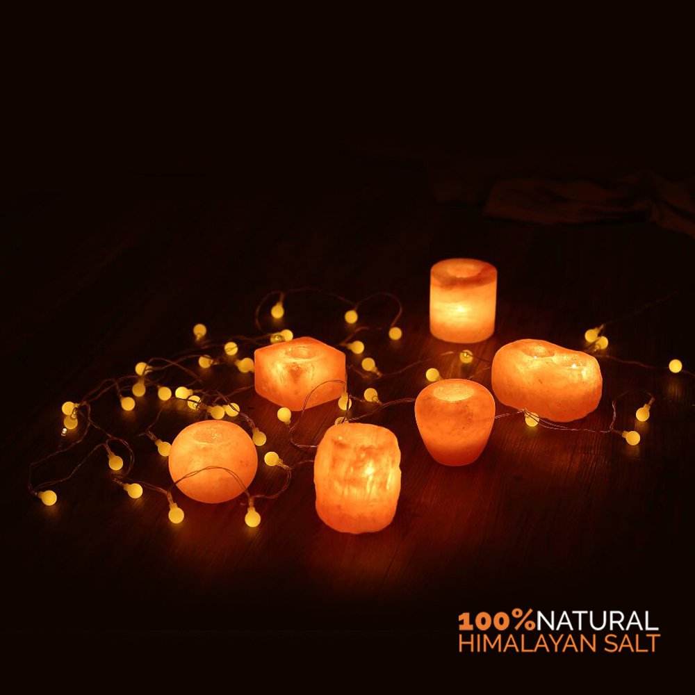 Himalayan Glow Natural Pink Salt Tealight 2 Hole Candle Holder,Hand Carved 100% Pure Himalayan Crystal Salt Candle Lamp | Great Room Décor