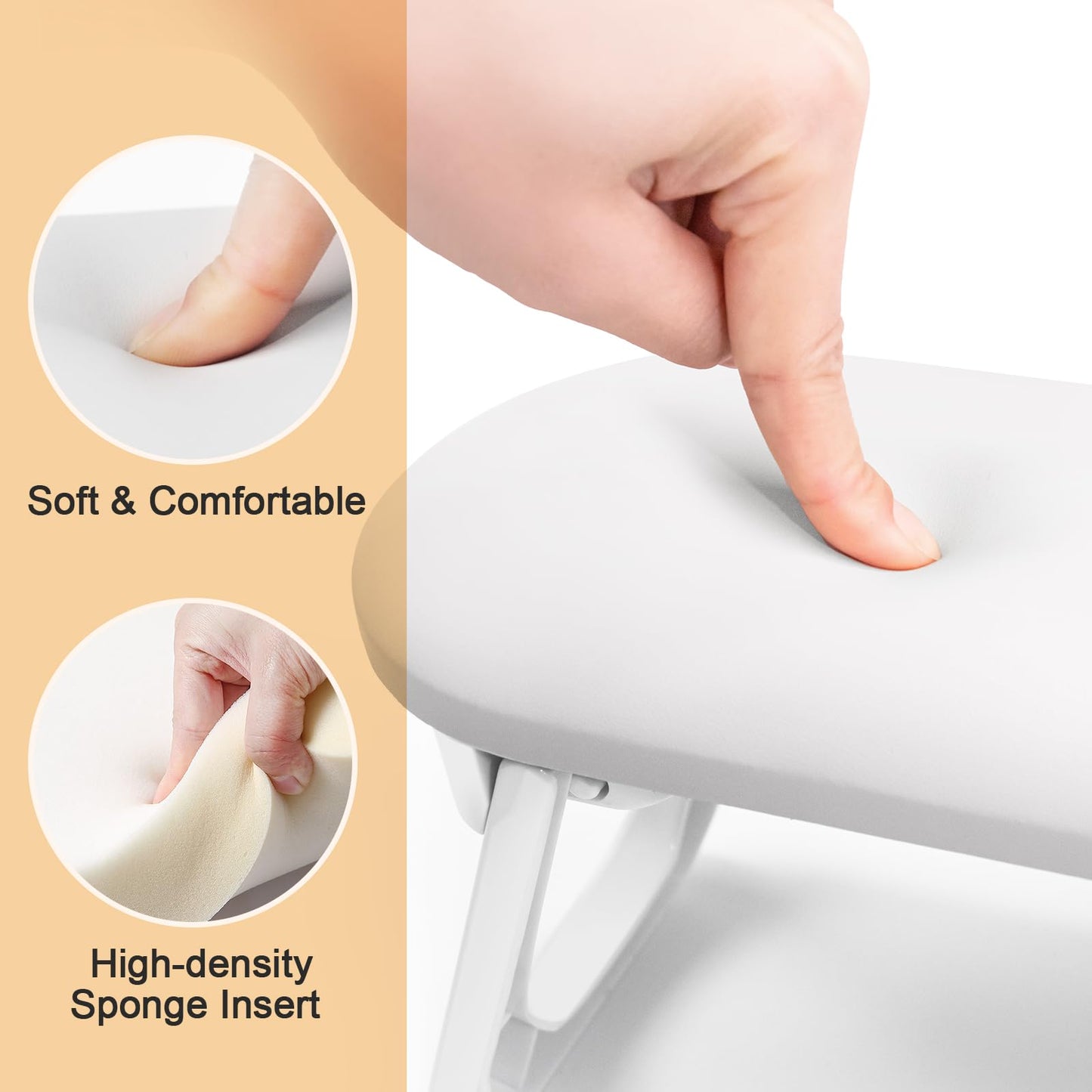 Subay Nail Arm Rest, Foldable PU Leather Nail Hand Rest for Acrylic Nails Cushion Hand Holder, Nail Hand Pillow Nail Art Accessories Tool for Manicure Salon Use - White