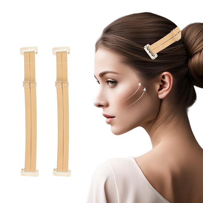Facelift Bands with Clips - Invisible Stretching Lifting Straps, Adjustable Elastic Slimming Bands (24cm Blonde Double)