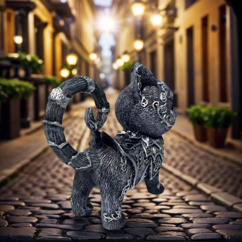 Dianreno Mysterious Black Cat Sculpture,Gothic Home Decor Statue,Dark Aesthetic Decor,Halloween Black cat Decor,Witchy cat Decor for Indoor&Outside