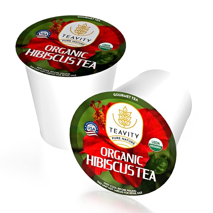 Organic Hibiscus Sabdariffa Tea Organic Naturally Decaf Tea Pods for Keurig by Teavity (24 Tea Pods)