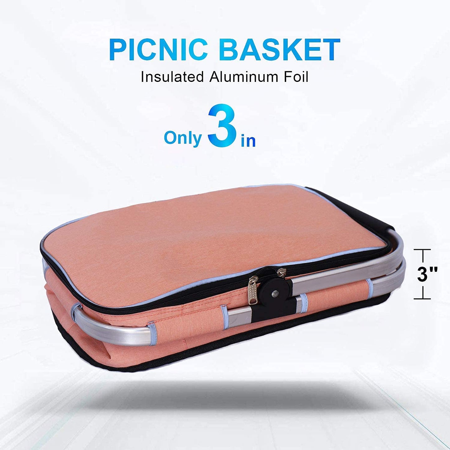 LIQING 35L Large Picnic Basket 2 Layers of Internal Pockets Leak-Proof and Insulated ，Folding with Internal Support for enhansed Stability, Wedding Gifts for Couple(Salmon Color)