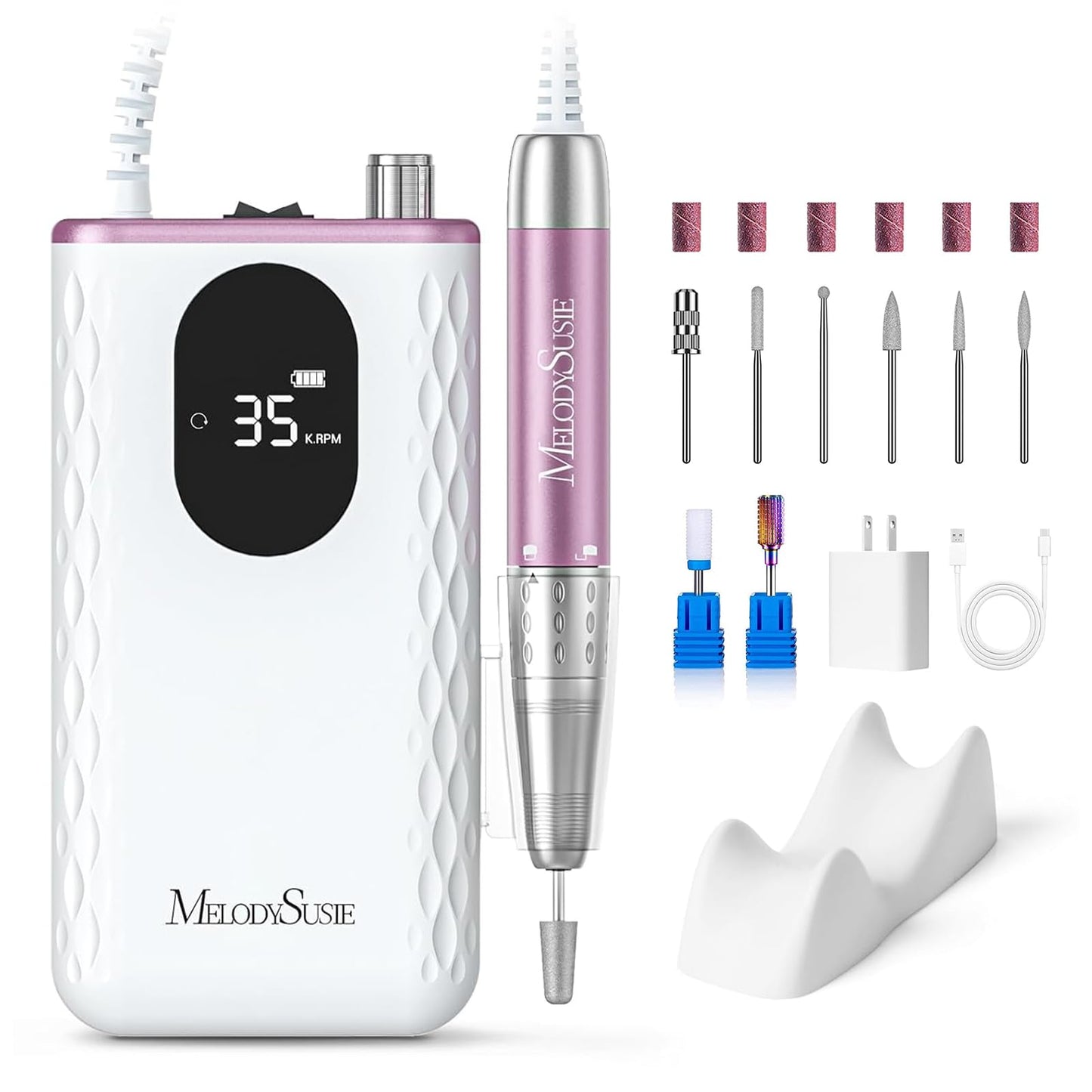 MelodySusie Professional Clip-On High-Efficiency Nail Drill,MM400D 35000RPM Rechargeable E-File with Gem-Cut Design and Lightweight Handpiece for All Manicure Shaping, Gel Removal & Salon Use