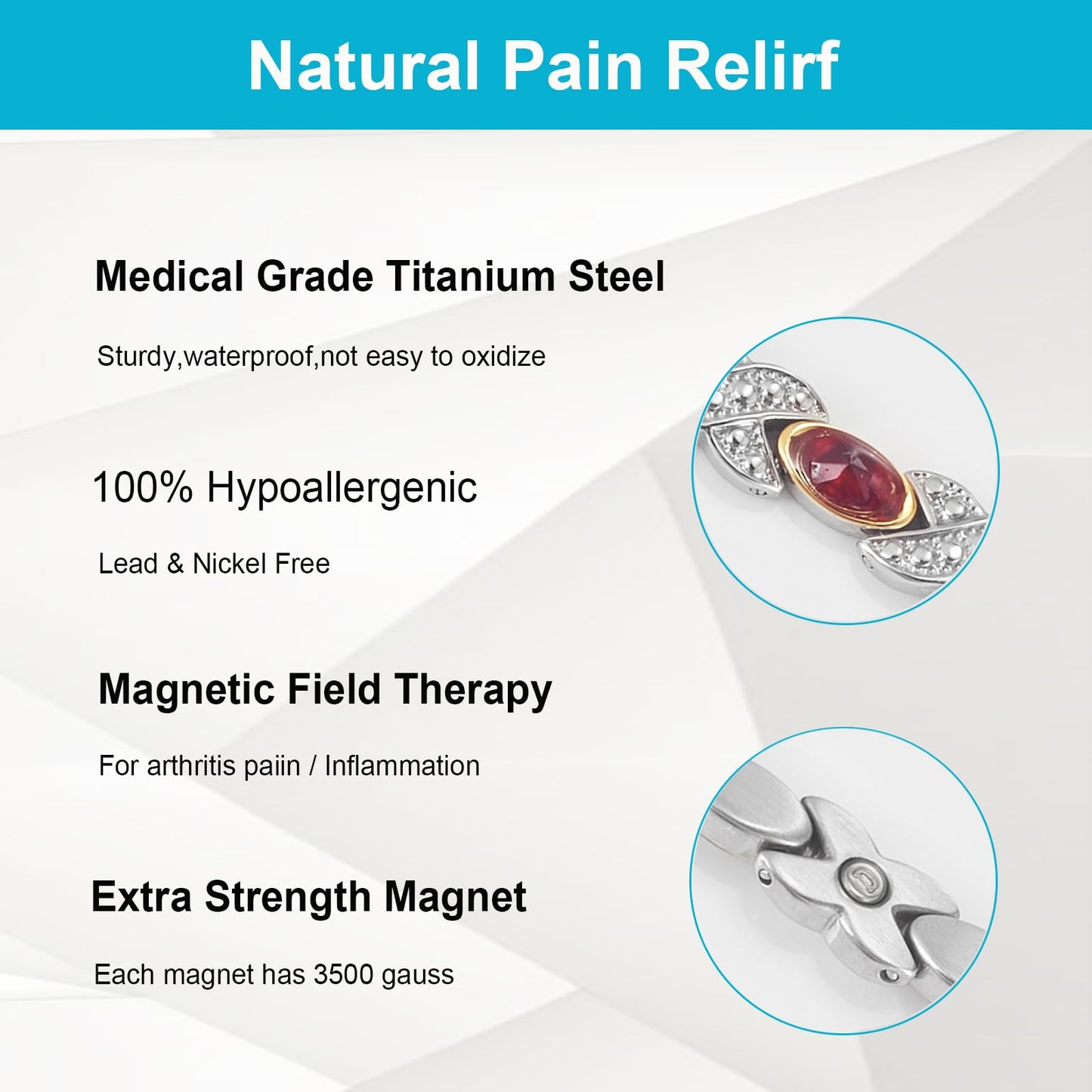 EnerMagiX Magnetic Bracelets for Women, Stainless Steel Magnetic Bracelet with Red Stones, Fashion Magnetic Jewelry