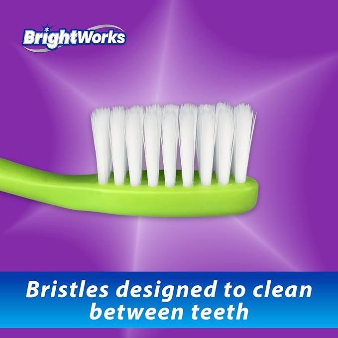 BrightWorks Dazzling Clean Manual Toothbrush (10 Pack), Soft, Bristles Designed to Clean in Between Teeth. Great for Sensitive Teeth or Sensory Issues (multiple colors).