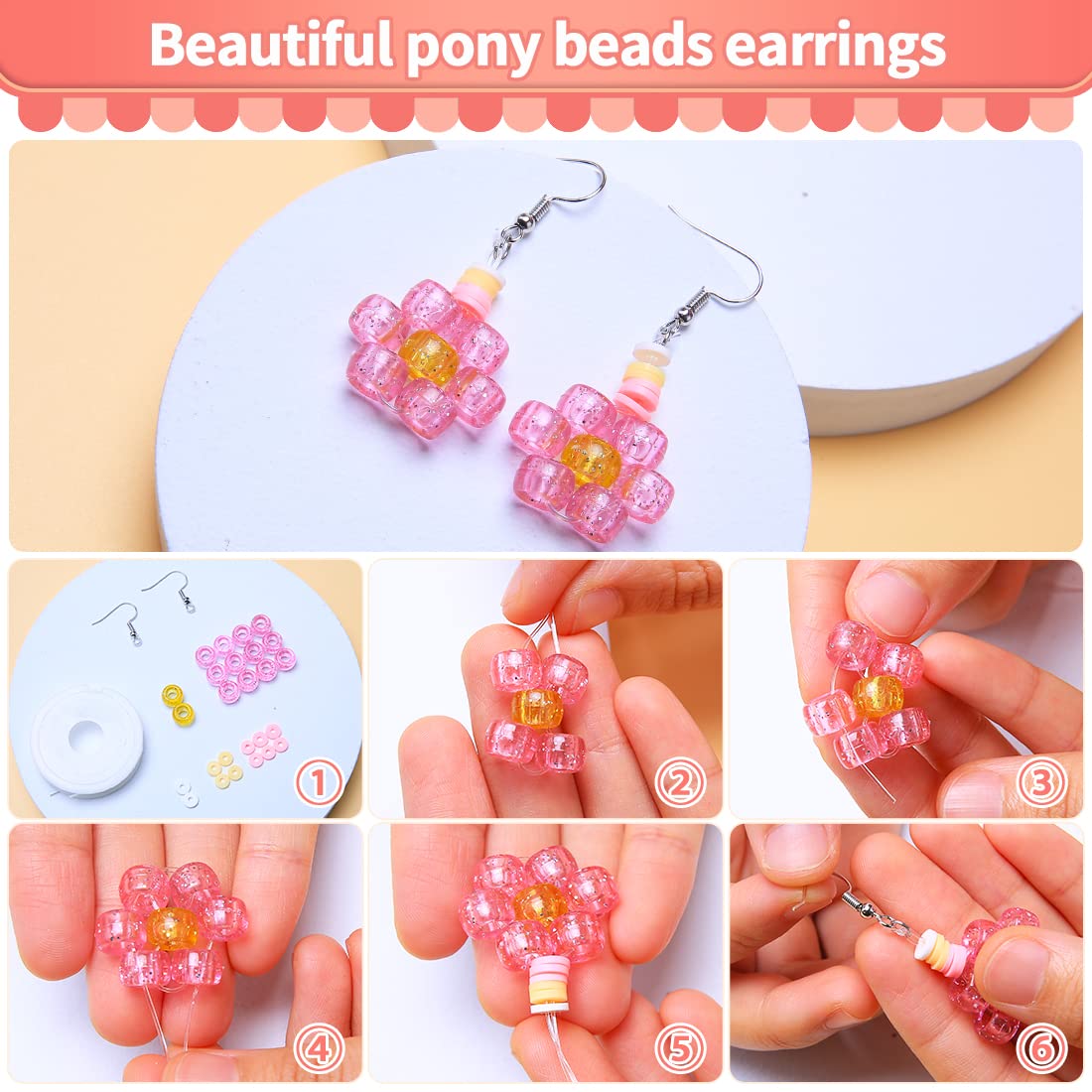 Praisebank Pony Beads, 4000pcs Glitter Color, Beads for Jewelry Making, Beads for Crafts, Beads for Hair Braids.