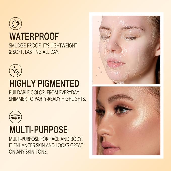 Champagne Gold Shimmer Glitter Highlighter Highlight Makeup Contour Powder,Glitter Face Illuminator Highlighter, Illuminator Make Up (Champagne Gold Shimmer)
